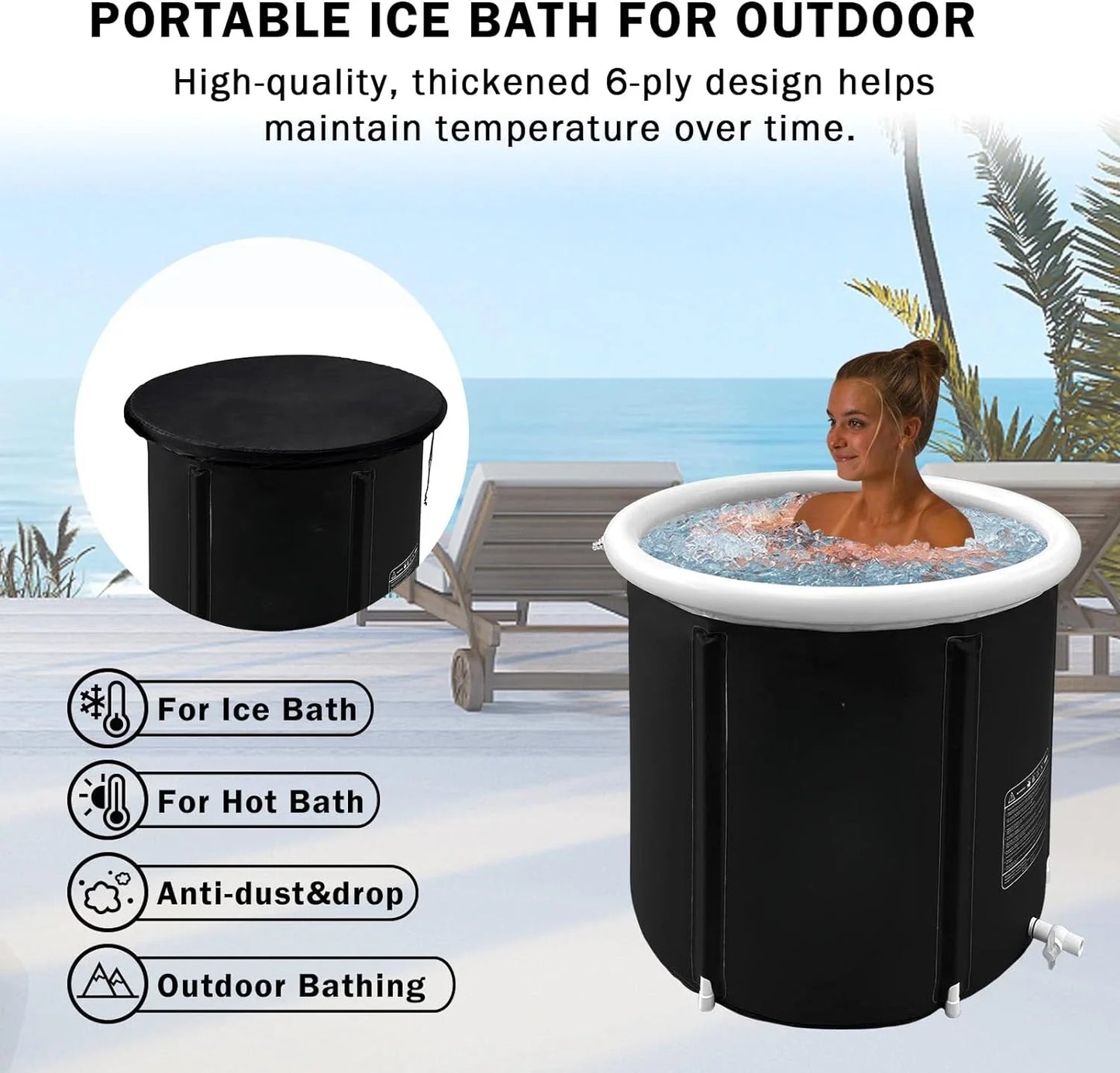 RevivalPLUNGE - Portable Ice Bath Tub, Foldable Bathtub for Adult Inflatable Outdoor Cold Plunge Tub Freestanding Bathtub Hot Tub Spa Tub