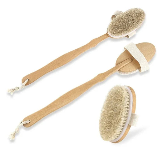 RevivalBRUSH - Natural Bristles - Dry or Shower Brush with Detachable Long Handle