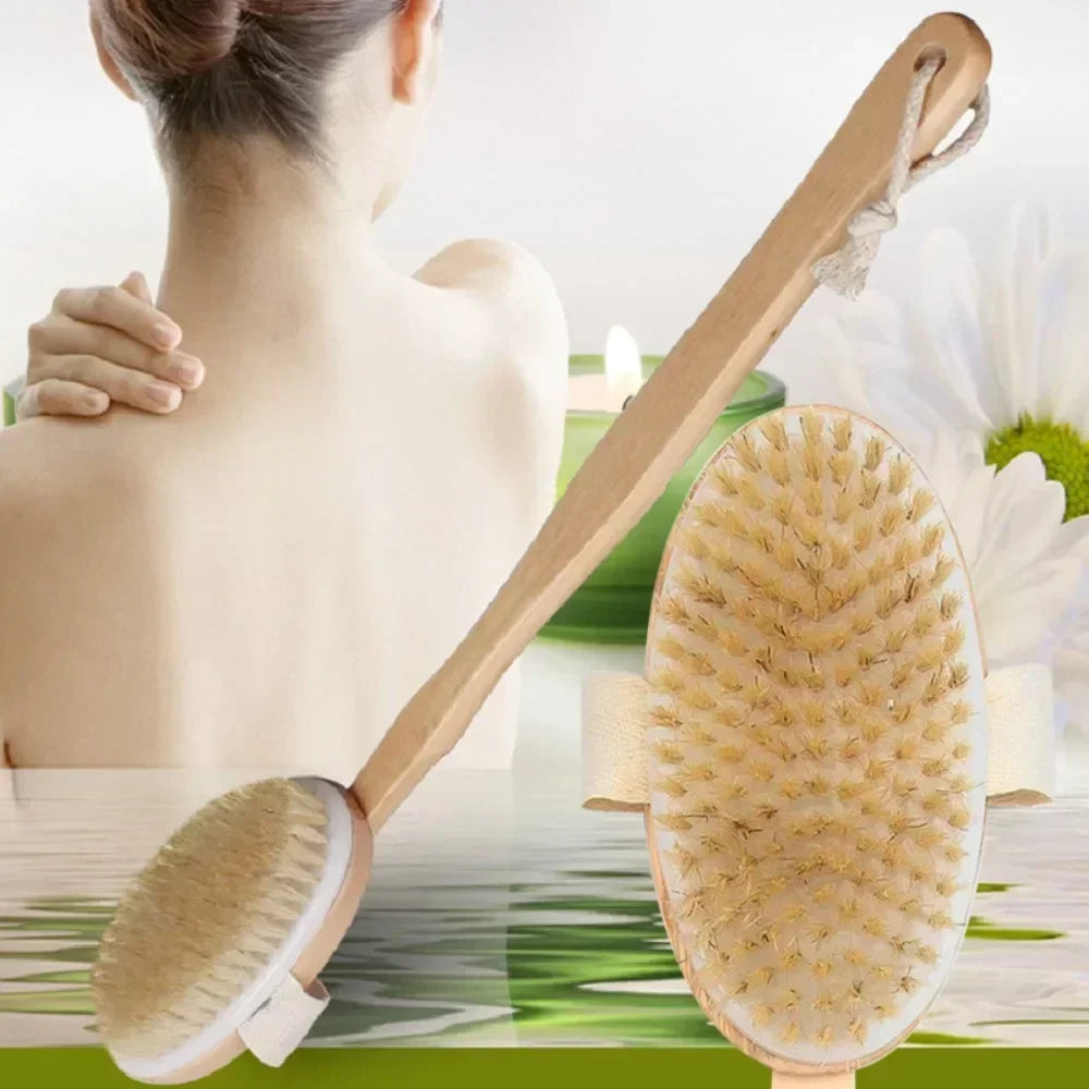 RevivalBRUSH - Natural Bristles - Dry or Shower Brush with Detachable Long Handle