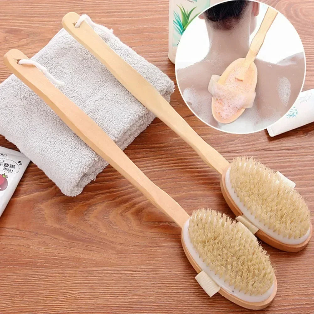 RevivalBRUSH - Natural Bristles - Dry or Shower Brush with Detachable Long Handle