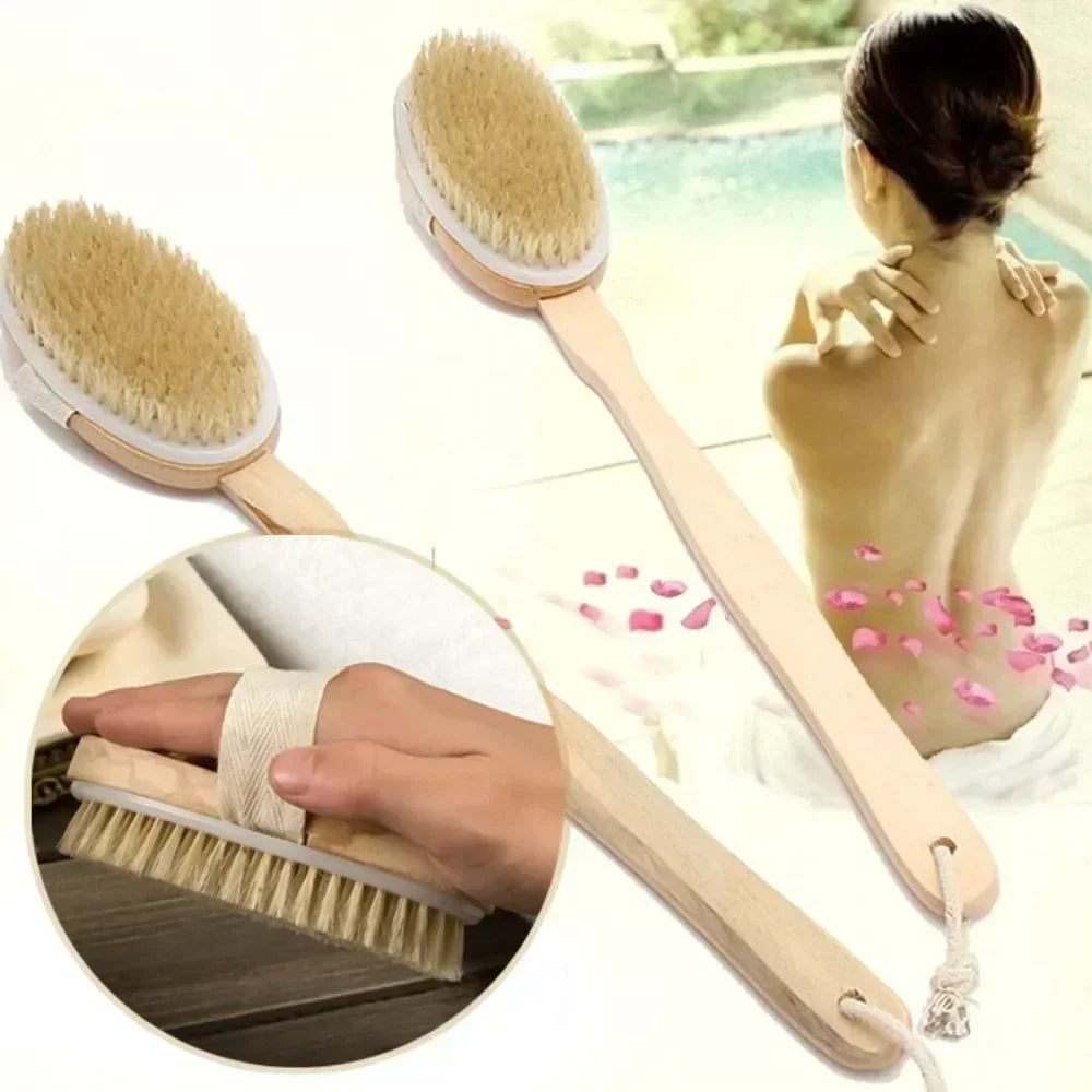 RevivalBRUSH - Natural Bristles - Dry or Shower Brush with Detachable Long Handle