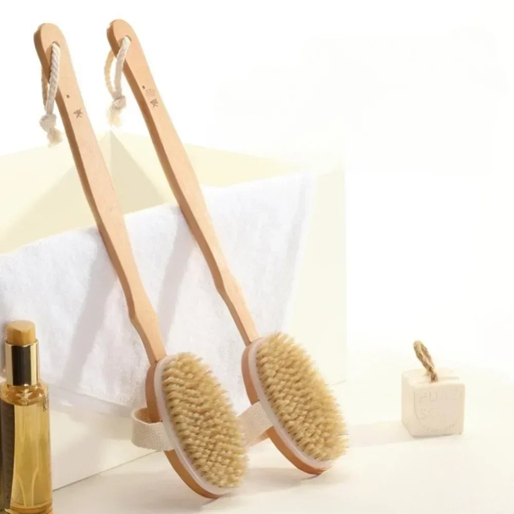 RevivalBRUSH - Natural Bristles - Dry or Shower Brush with Detachable Long Handle